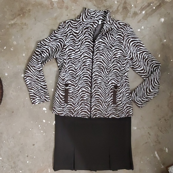 Brown and White Jacket w/ Brown Skirt - Picture 1 of 6